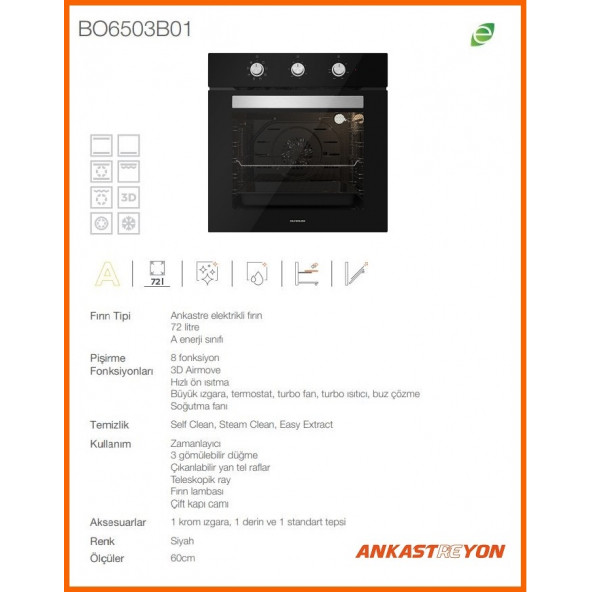 Silverline BO6503B01 S3 Ankastre Fırın Siyah - 2