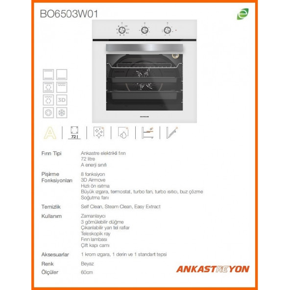 Silverline BO6503W01 S3 Ankastre Fırın Beyaz - 2