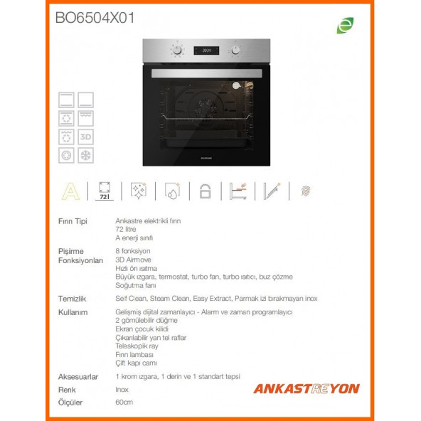 Silverline BO6504X01 S4 Ankastre Fırın İnox - Resim 2