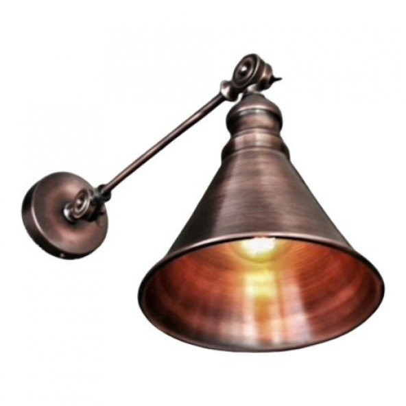 mylights  vintage rustik bakır eskitme fırcalanmış huni aplik  çift mafsalı