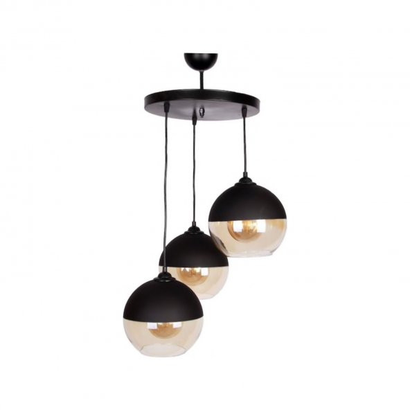 MYLİGHTS  RUSTİK BAL CAMLI  ÜÇLÜ AVİZE CAMLAR 20 CM TABAN  30 CM ürün görseli