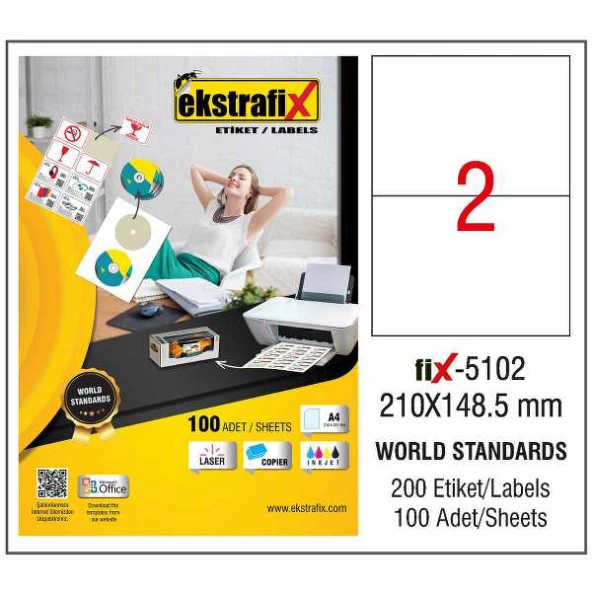 Ekstrafix Laser Etiket 100 YP 210x148.5 Laser-Copy-Inkjet FİX-5102 - 2