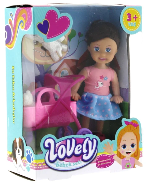 Lovely Mini Bebek Pembe Sepetli Evcil Hayvanlı Oyun Seti