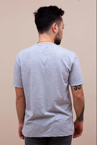 Gri Çapa Baskılı Kısa Kollu V Yaka Erkek Tişört 22ETSHVCPA - 5