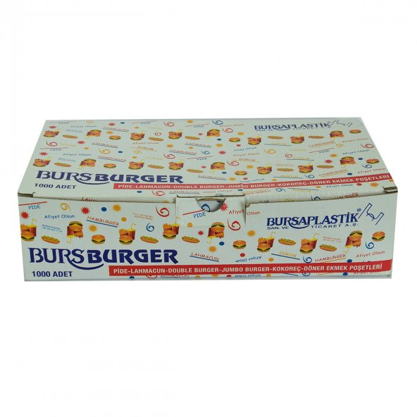 Bursa Plastik Bursburger Pide Lahmacun Burger Kokoreç Döner Ekmek Hışır Poşeti 13X26 1000 Adet