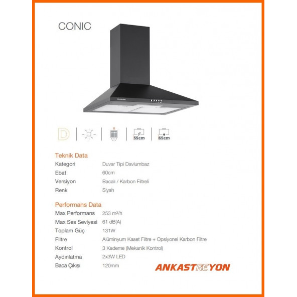 Silverline 2240 Conic Siyah Davlumbaz - 2