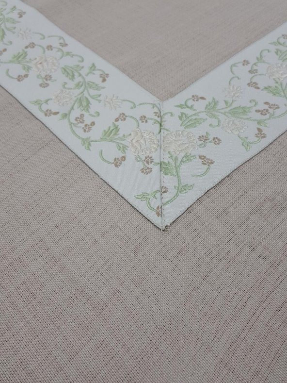 Finezza Gonca Jakar Bordürlü Keten Kumaş Bej Masa Örtüsü 160x230 cm - 1132 - 4