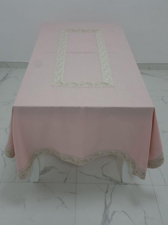 Finezza Gonca Jakar Bordürlü Keten Kumaş Pudra Masa Örtüsü 160x230 cm - 1134 - 3