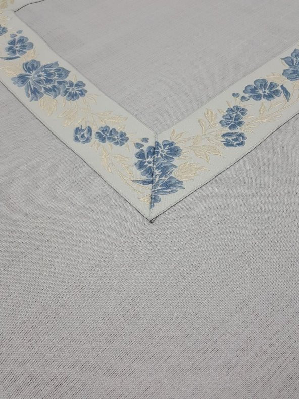 Finezza Nergis Jakar Bordürlü Keten Kumaş Gri Masa Örtüsü 160x230 cm - 1135 - 2