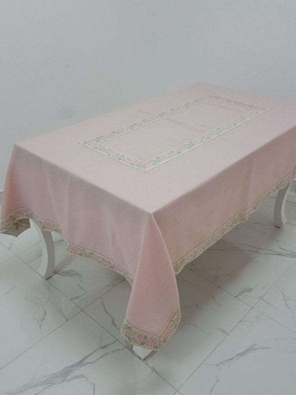 Finezza Nergis Jakar Bordürlü Keten Kumaş Pudra Masa Örtüsü 160x230 cm - 1137