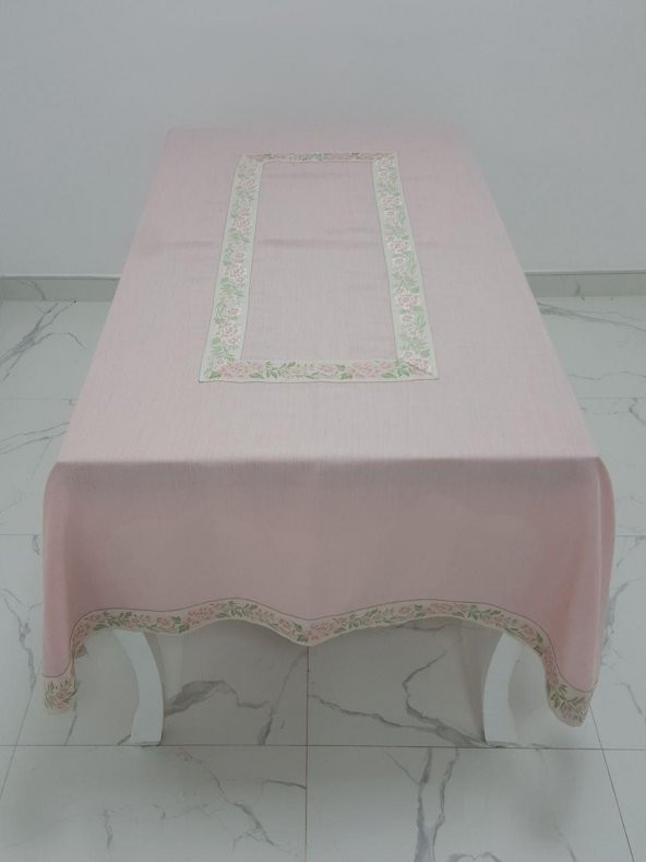 Finezza Nergis Jakar Bordürlü Keten Kumaş Pudra Masa Örtüsü 160x230 cm - 1137 - 2