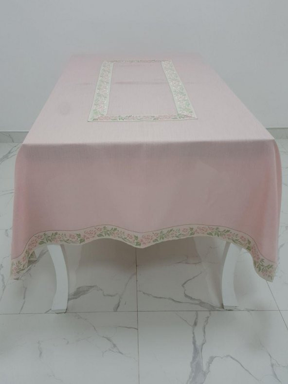 Finezza Nergis Jakar Bordürlü Keten Kumaş Pudra Masa Örtüsü 160x230 cm - 1137 - 4