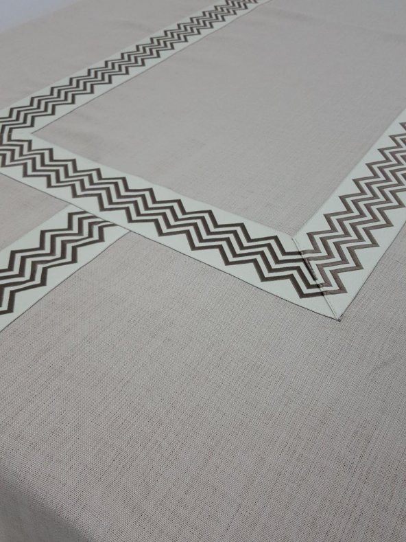 Finezza Oslo Lüx Jakar Bordürlü Keten Kumaş Bej Masa Örtüsü  160x230 cm - 1138 - 3