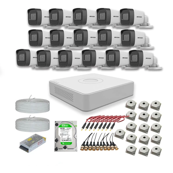 Hikvision 2mp 16 kameralı Dış ortam AHD HD-TVI Full Kamera Seti 1TB Disk