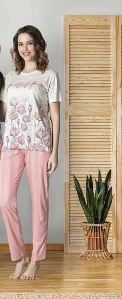 Poleren 6348 Cepli Çiçek Desenli Yazlık Kadın Pijama Takımı