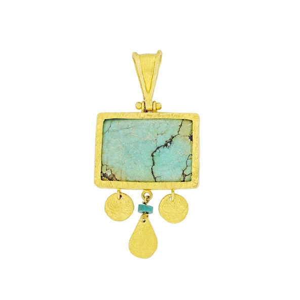 Altın Turkuaz Kolye Ucu T001502 ürün görseli 1