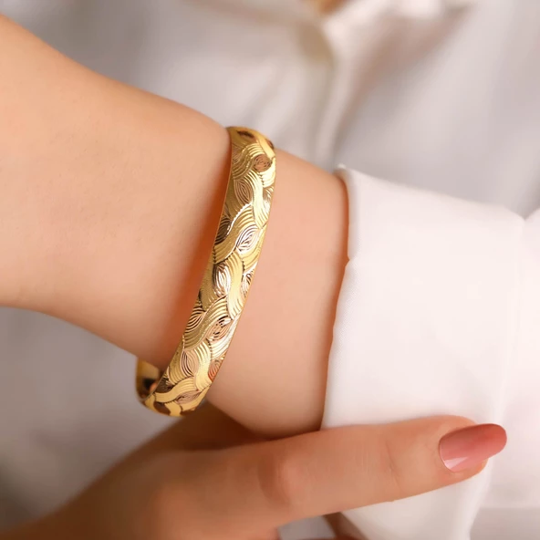 13 gr(gram) 12 mm 22 Ayar İşçiliksiz Şarnelli Bilezik TBC0013 - 2