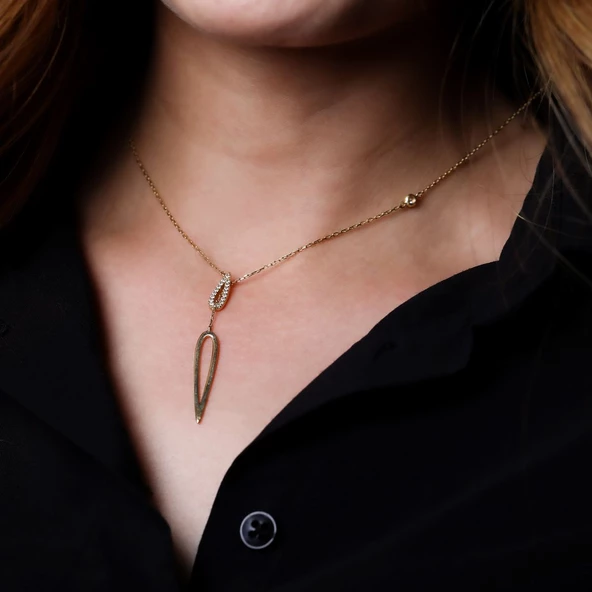 Taşlı Altın Kolye T031509 - Resim 2