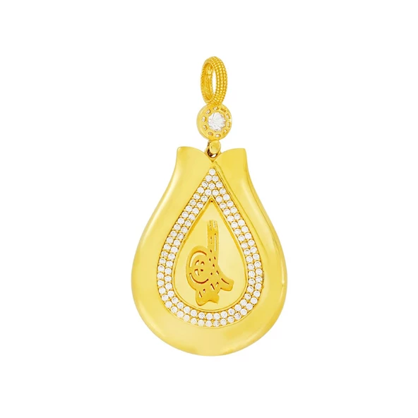 Osmanlı Tuğralı Çerçeveli Altın Kolye Ucu T044482 - 1
