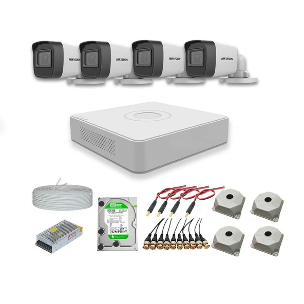 Hikvision 2mp 4 kameralı Dış ortam AHD HD-TVI Full Kamera Seti 1TB Disk ürün görseli 1