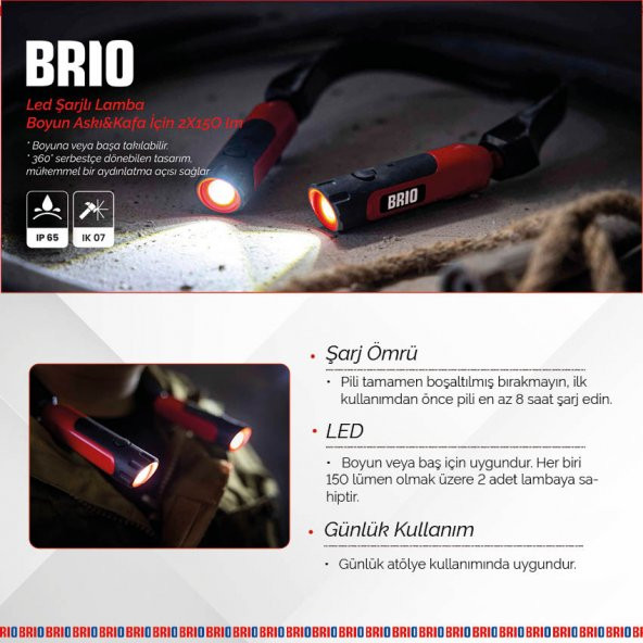 Brio Usb Şarjlı Led Lamba Boyun ve Kafa İçin Ayarlanabilir 2 x 150 Lümen - 3