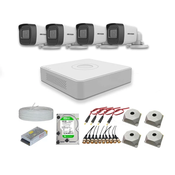 Hikvision 2mp 4 kameralı Dış ortam AHD HD-TVI Full Kamera Seti 4TB Disk