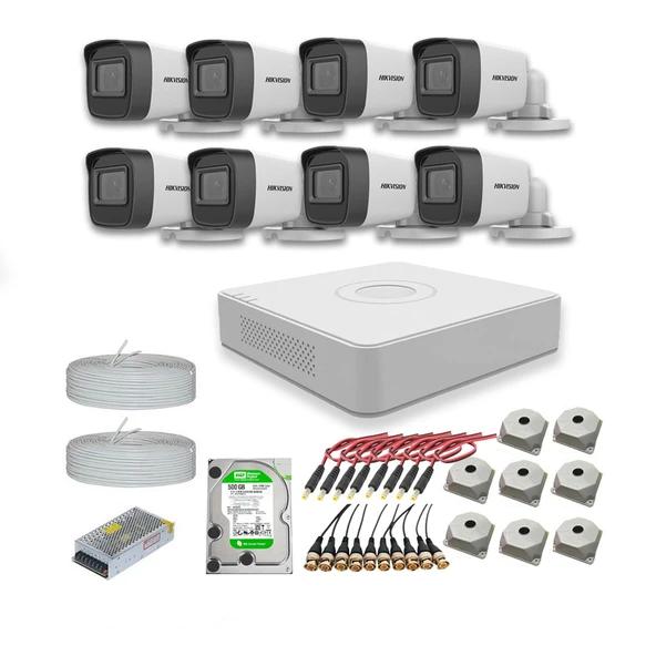 Hikvision 2mp 8 kameralı Dış ortam AHD HD-TVI Full Kamera Seti 500GB Disk ürün görseli 1