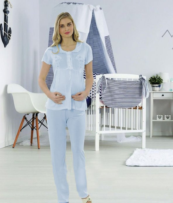 Limissi 2076 Taşlı Pijama Takımı Mavi - S