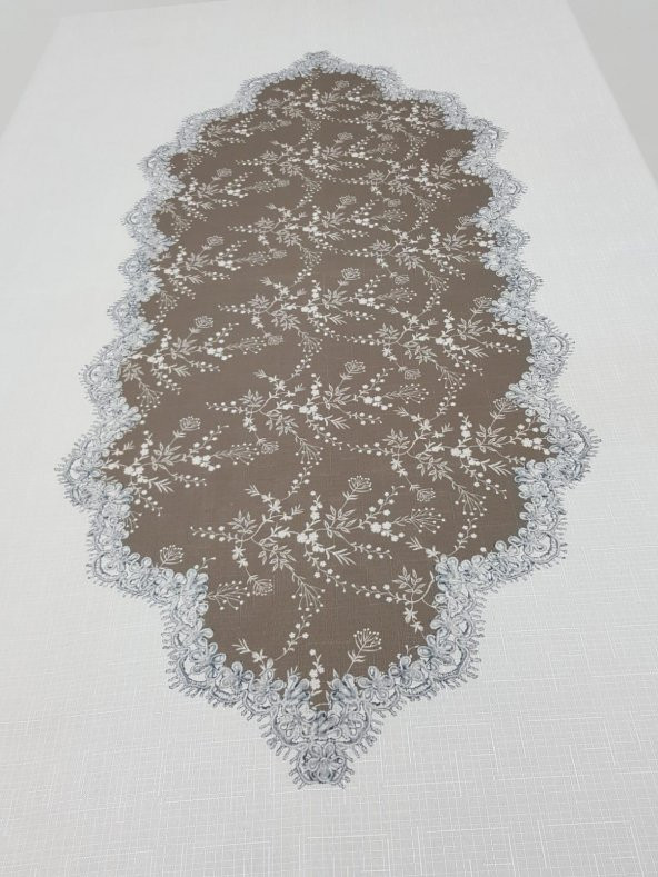 Finezza Meltem Baskılı  Keten Kumaş Kreme Kahve Masa Örtüsü 160x220 cm - 1142 - 4
