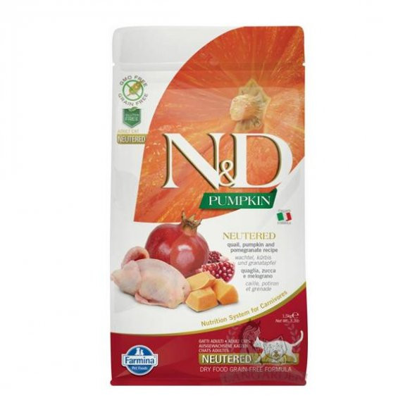 ND Bıldırcın Etli Bal Kabaklı ve Narlı Kısırlaştırılmış Yetişkin Kedi Maması 1,5 Kg