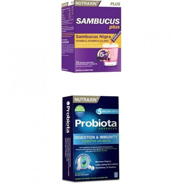 Sambucus(Kara Mürver),c,d Vitamini ve Çinko Takviyesi 20 Efervesan + Probiota 60 Tablet