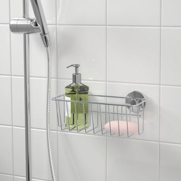 Duş Sepeti IKEA Vantuzlu MeridyenDukkan çinko kaplama 24x11 cm Çelik, Galvanizli, Banyo Duvar Rafı