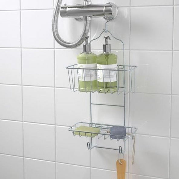 Duş Sepeti 2li IKEA MeridyenDukkan çinko kaplama 24x53 cm Çelik, Galvanizli, Banyo Duvar Rafı - 2