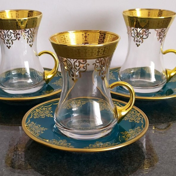 Paşabahçe 42381 İnce Belli Ottoman Gold Kulplu Çay Takımı-6 Kişilik