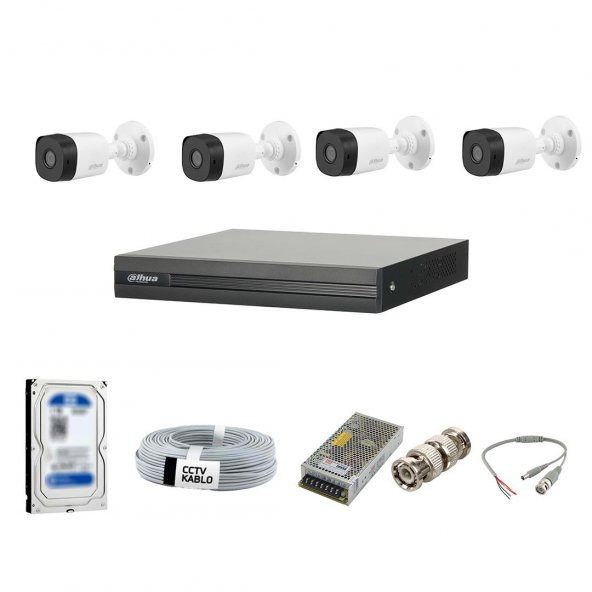 Dahua  4 Kameralı Dış Ortam Güvenlik Kamera Seti 1 Tb Hdd
