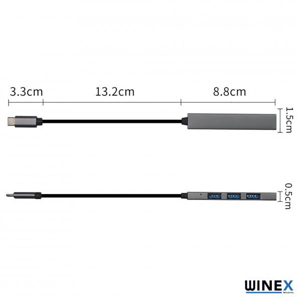 Winex 4in1 Macbook, Phone, Android Type-C to 4xUsbA Çoğaltıcı Adaptör Port Hub - 3