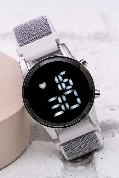 Yeni Trend Cırtlı Yapışır Kanvas Kordon Gri renk Dijital Bileklik Saat ST-304057 ürün görseli 1