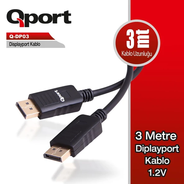 Qport Q-DP03  3m Displayport 1,2V kablo ürün görseli 1