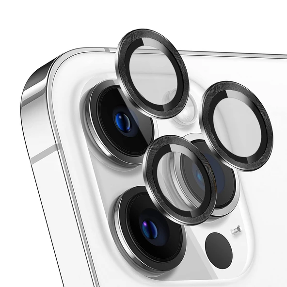 iPhone 13 Pro / 13 Pro Max Kamera Lens Koruyucu Cam Metal Kenarlı 3lü Set - 9