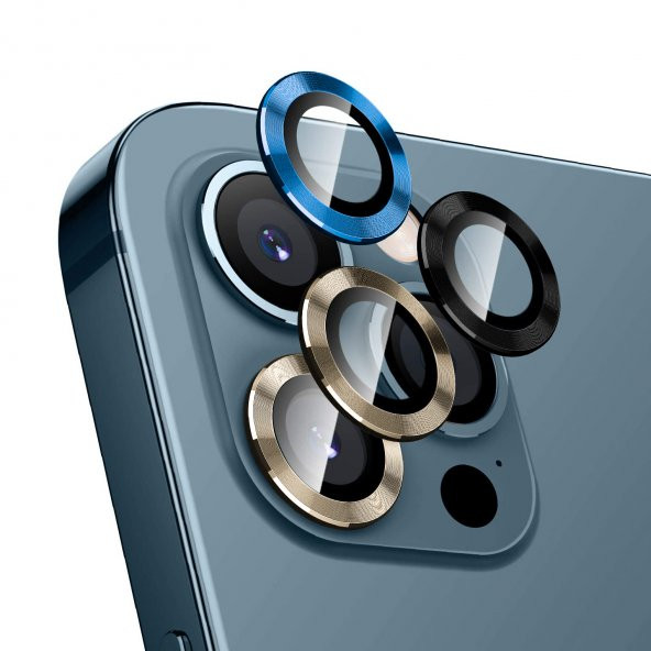iPhone 13 Pro / 13 Pro Max Kamera Lens Koruyucu Cam Metal Kenarlı 3lü Set