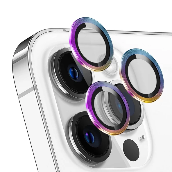 iPhone 13 Pro / 13 Pro Max Kamera Lens Koruyucu Cam Metal Kenarlı 3lü Set - 7