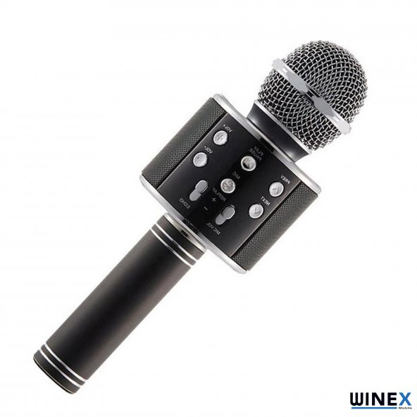 Winex UsbA+TF Sd Kart+3.5mm Aux Girişli Bluetooth Karaoke Mikrofonu Siyah - 2