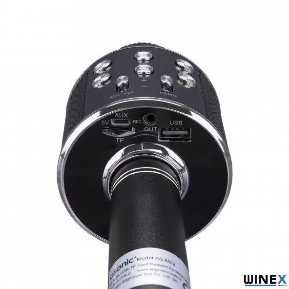Winex UsbA+TF Sd Kart+3.5mm Aux Girişli Bluetooth Karaoke Mikrofonu Siyah - 3