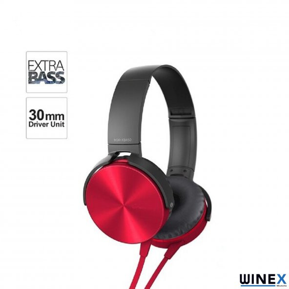 Winex HD Extra Bass Kablolu Mikrofonlu Kulaklık Kırmızı - 2