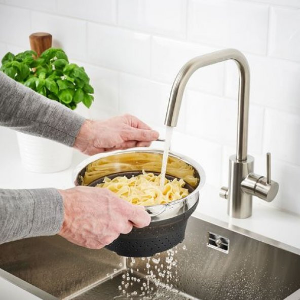 Katlanabilir Süzgeç, IKEA Paslanmaz Çelik-Silikon MeridyenDukkan 24 cm, 5.0 Litre,Gri - 2