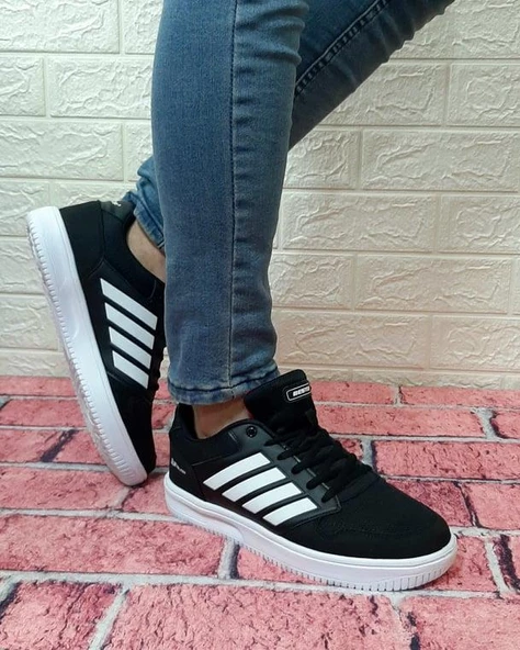 Bestof 074 Siyah-Beyaz Sneaker Düz Taban Hafif Rahat Spor Çift Ayakkabısı - 3