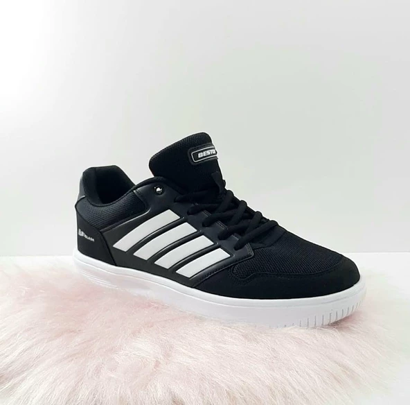 Bestof 074 Siyah-Beyaz Sneaker Düz Taban Hafif Rahat Spor Çift Ayakkabısı - 8