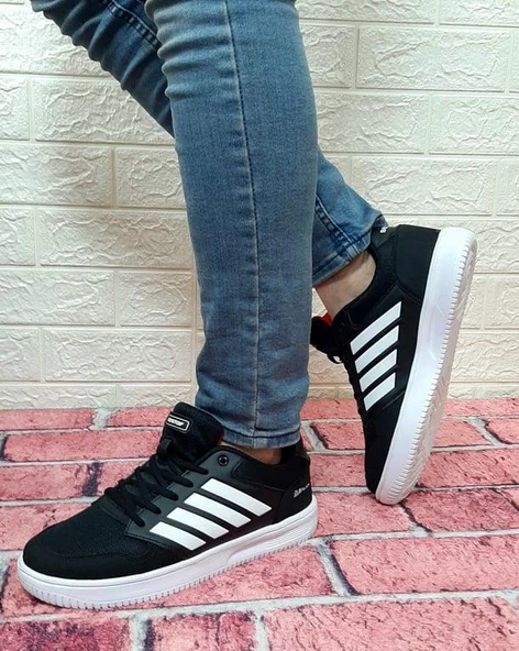 Bestof 074 Siyah-Beyaz Sneaker Düz Taban Hafif Rahat Spor Çift Ayakkabısı - 6