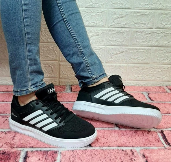 Bestof 074 Siyah-Beyaz Sneaker Düz Taban Hafif Rahat Spor Çift Ayakkabısı - 5