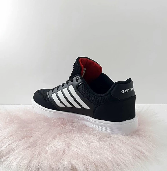 Bestof 074 Siyah-Beyaz Sneaker Düz Taban Hafif Rahat Spor Çift Ayakkabısı - 7